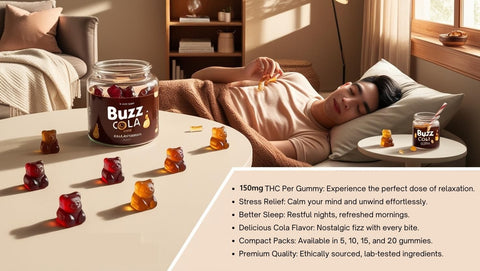 Buzz Cola | 150mg Canna Gummies | Pop.Chill.Snooze.Repeat