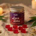 Hebe Love Bites Intimacy Gummies 100 mg Per Gummy for Confidence Vitality with heart shaped gummies