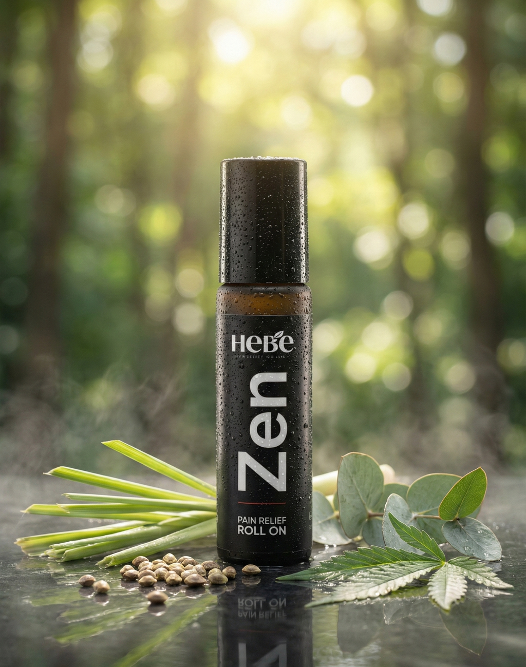 Hebe ZEN Pain Relief Roll On for muscle and joint pain with Vijaya Leaf Extract, hemp seed oil, Lemongrass & Eucalyptus Essential Oil