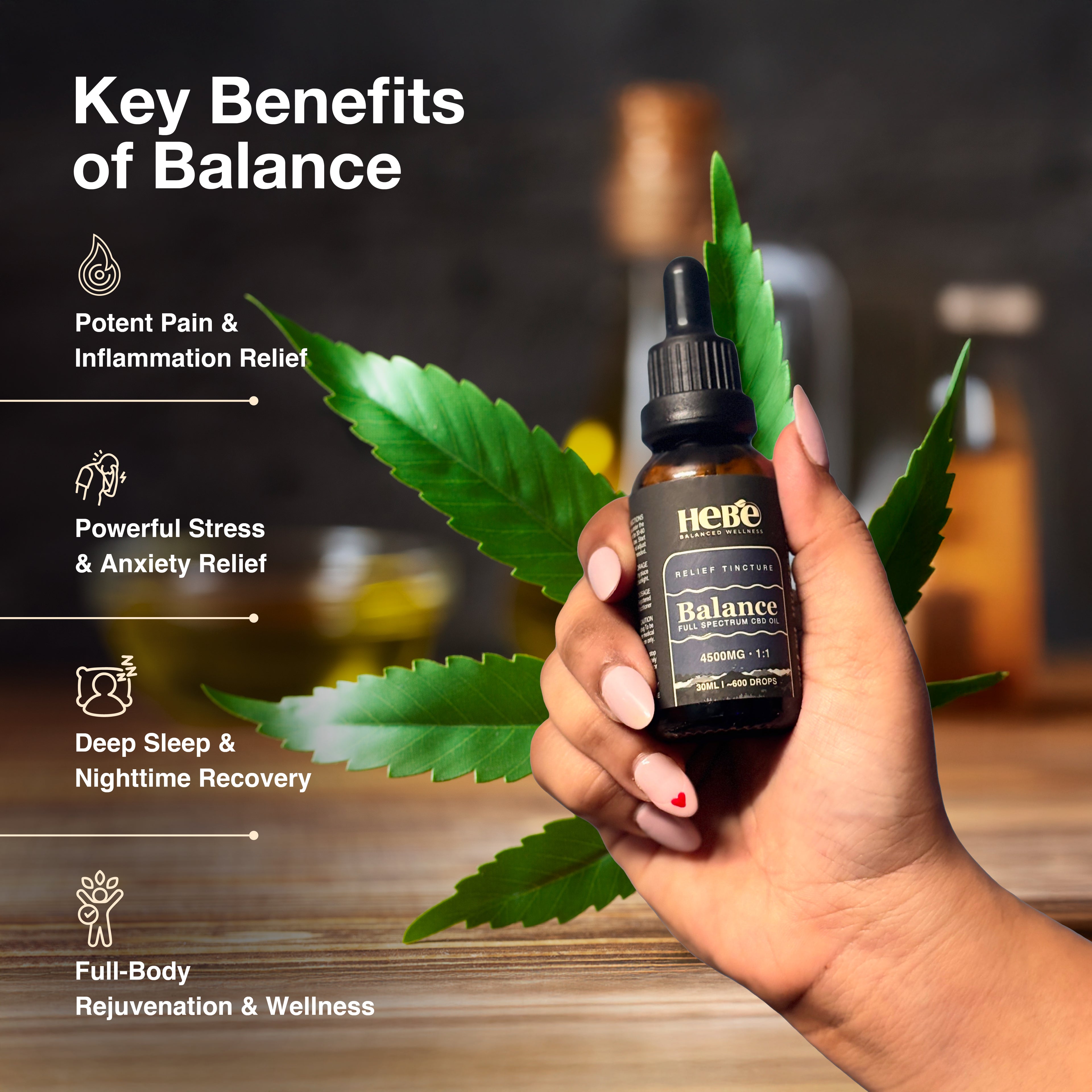 Benefits of Hebe Balance 1:1 – Full Spectrum CBD:THC Oil 4500mg (30ml)