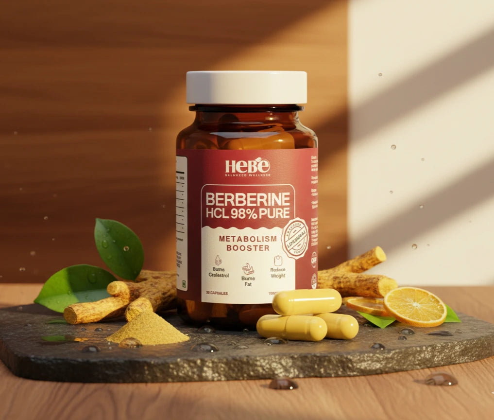 Hebe Liposomal Berberine 98 HCL with lemon slice and capsules