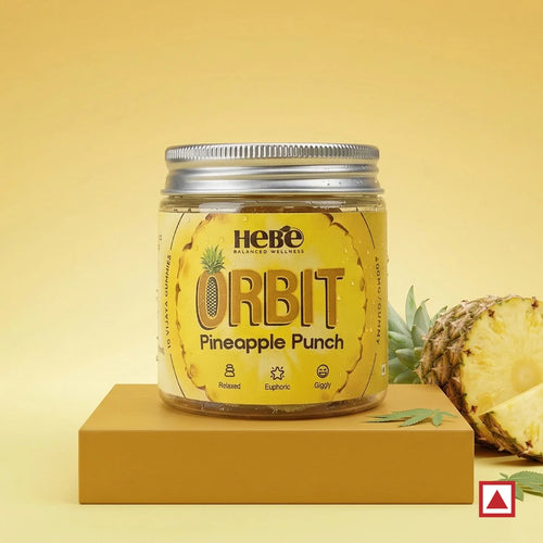 Jar of 'Orbit Pineapple Punch' by Hebe on a yellow background