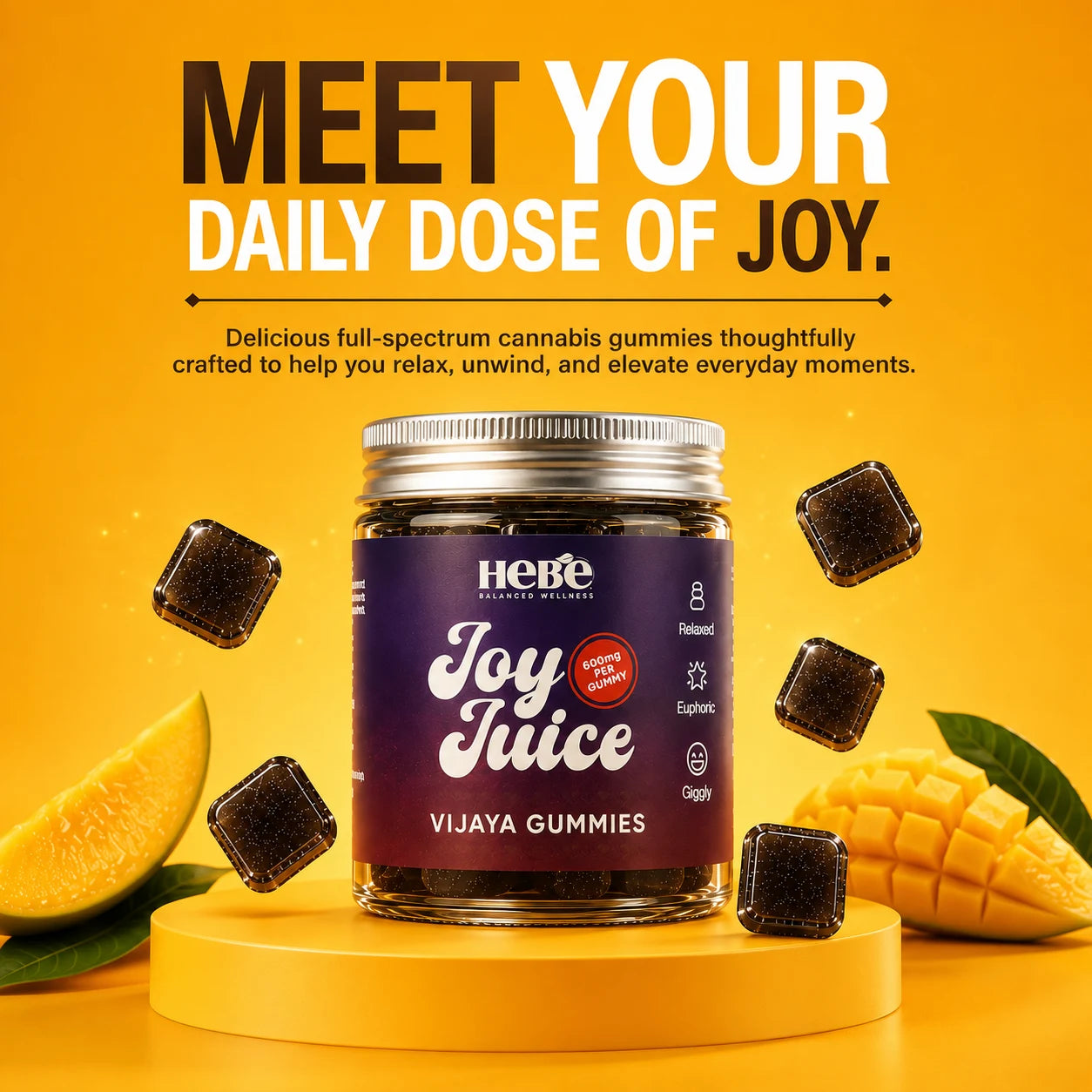 Joy-Juice Chill Vibe Mango Gummies | (1:4) 600mg CBD+THC| Calm. Euphoric. Uplifting. An Unforgettable Experience