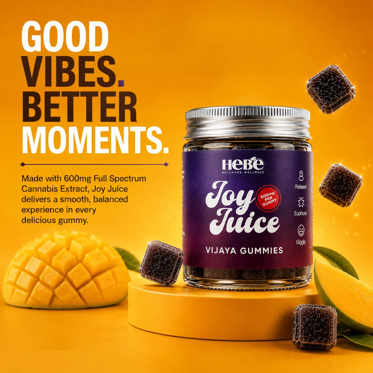 Joy-Juice Chill Vibe Mango Gummies | (1:4) 600mg CBD+THC| Calm. Euphoric. Uplifting. An Unforgettable Experience