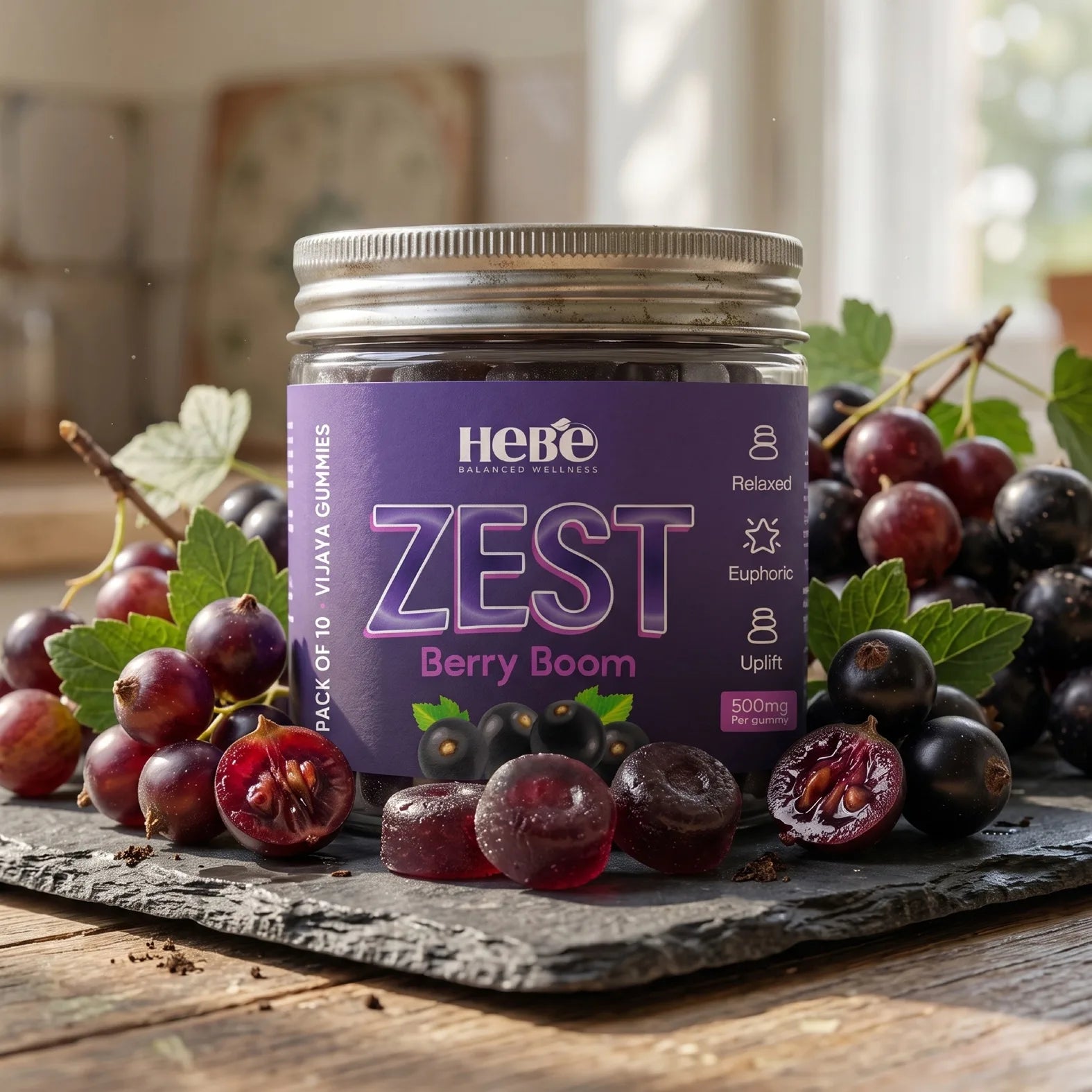 Hebe Zest Berry Boom 1:4 Full-Spectrum Vijaya Vegan  500mg Gummies